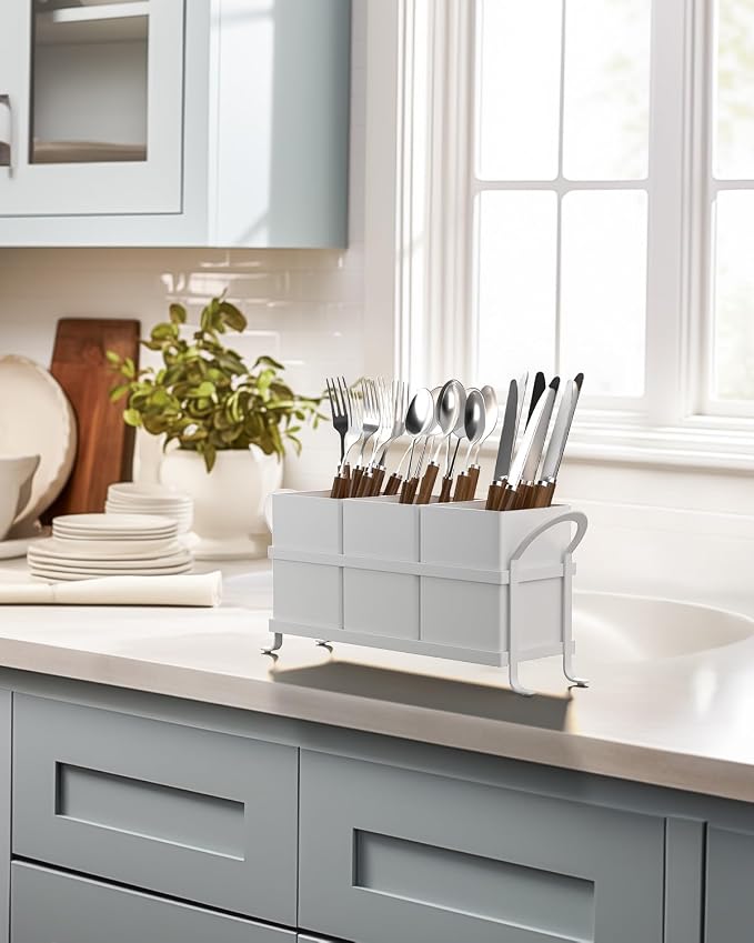 White Kitchen Utensil Holder - Chic Silverware Holder for Party, Compact and Versatile Utensil Caddy, Ideal for Countertop and Party Use - Image 7