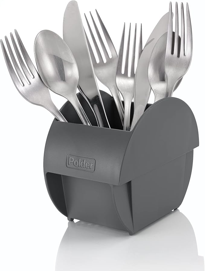 Polder Spring Dish Rack Holds Up to 9 Plates and Includes Removable, Stand-Alone Utensil Bin (Gray) - Image 6