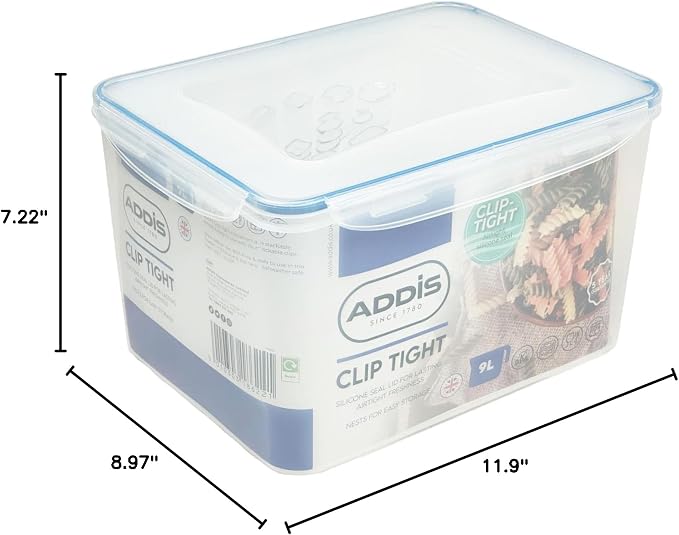 Addis Clip Tight Super Large Food Storage Container 9 Litre Tall Rectangle Airtight Silicone Seal Containers Bpa Free Easy Locking Lid Clips, Clear Transparent - Image 8