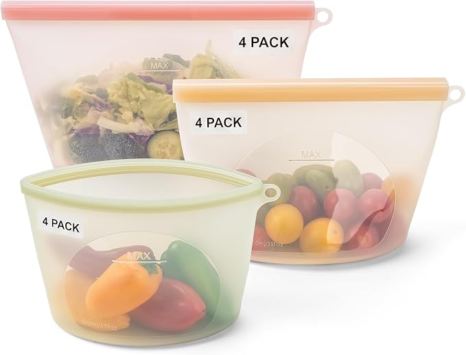 12-Packs Slider Reusable Silicone Food Storage Bags, 100% Silicone Stand-Up Wide-Open Leakproof Reusable Storage Bags for Food, Freezer Microwave Oven Dishwasher Safe, Eco-Friendly, Mixed 4L 4S 4XS - Image 9