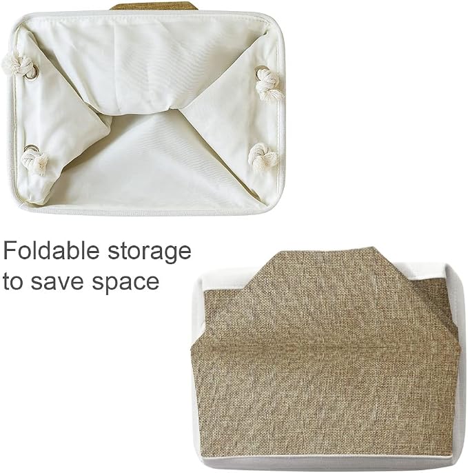 Storage Basket for Organizing - 14x10x7 inch Medium 3 Pack Collapsible Storage Bin for Shelves with Handles, Canves Storage Box for Organizer Cubes Cloth Gift Toy Closet (White & Khaki) - Image 7