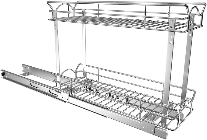 OCG Slide Out Cabinet Organizer for Narrow Cabinet (7" W X 17" D), 2 Tier Pull Out Shelves Slim Sliding Cabinet Organizer and Storage, Chrome - Image 7