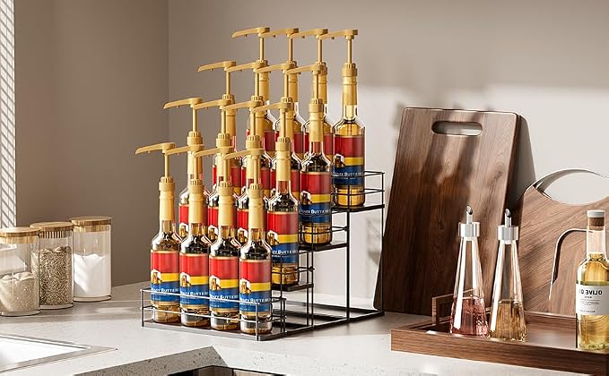 kimilus 16 Bottle Capacity Coffee Syrup Organizer 4 Tier Coffee Syrup Stand Shelf for Coffee Bar Kitchen Small Wine Rack for Bar Family Storage for Syrup Wine Dressing - Image 6