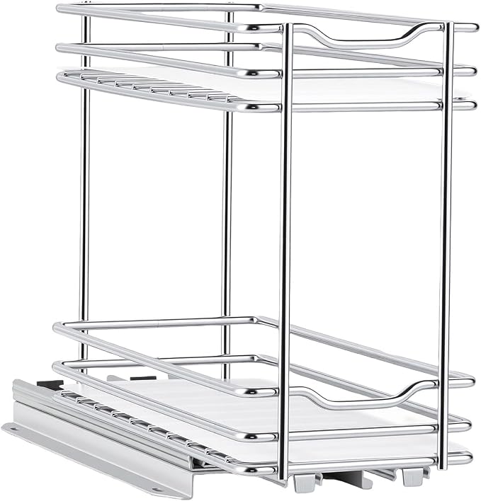 VEVOR Pull Out Spice Rack Organizer for Cabinet, 2 Tier Slide Out Spice Rack Organizer, Heavy Duty Metal Seasoning Kitchen Basket for Inside Cabinets & Pantry Closet, 4.33"W x 8.46"D x 10.43"H, Silver - Image 9