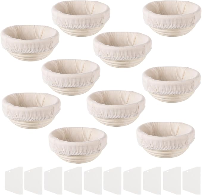 Mini Banneton Basket, Pack of 10 Proofing Basket, Banneton Bread Proofing Basket, Mini Sourdough Banneton Basket, Bakery Baking Bowls With Liners And Scrapers, Bread Baking Supplies - Image 6