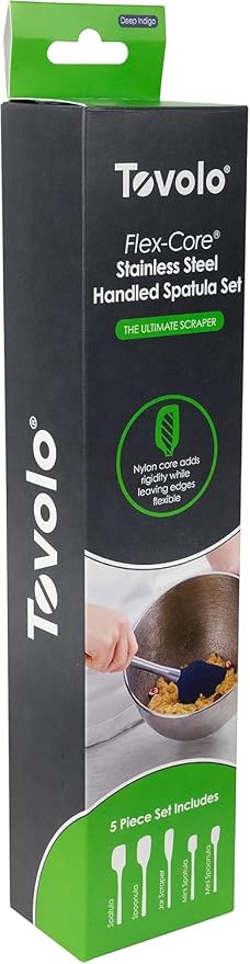 Tovolo Stainless Steel Handled Silicone Spatula Set of 5 Deep Indigo, Dishwasher Safe Kitchen Spatula Set for Cooking Baking, Non Toxic BPA Free Silicone Spatula set with Metal Steel Handle - Image 4