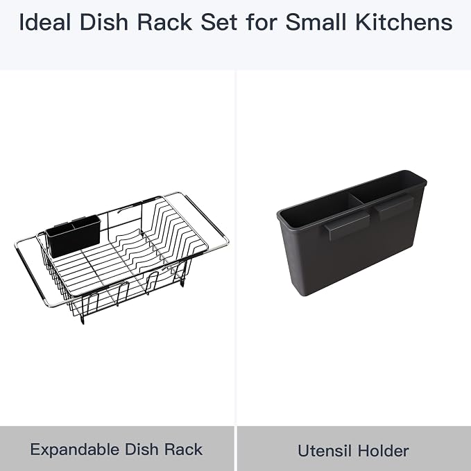 Dish Drying Rack Over The Sink with Utensil Holder | Expandable Stainless Steel Dish Drainer for Small Kitchen, Apartment, RV, Counter Space Saving, Perfect Fit, Rustproof - Image 9