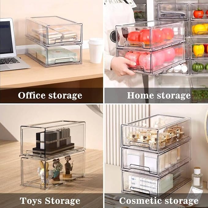 MANO 2Pack Clear Fridge Drawers Pull Out Stackable Refrigerator Drawer Organizer Bins Pantry Storage Box Plastic Food Containers for Kitchen Bathroom Office Closet (2pack Large) - Image 6