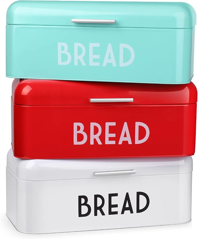 Flexzion Large Vintage Metal Bread Box for Kitchen Countertop, Turquoise | Bread Bin Storage Set Includes a White Butter Dish and Stainless Steel Butter Knife - Image 7
