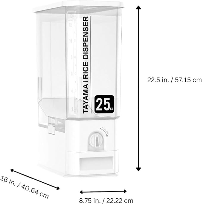TAYAMA 55 lbs. Capacity Rice Dispenser Grain Storage Container,White - Image 5