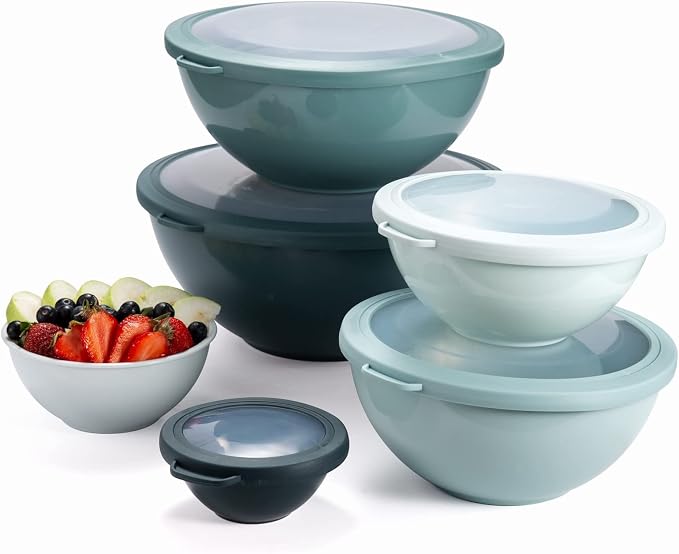 COOK WITH COLOR Mixing Bowls with TPR Lids - 12 Piece Plastic Nesting Bowls Set includes 6 Prep Bowls and 6 Lids, Microwave Safe Mixing Bowl Set (Teal) - Image 9