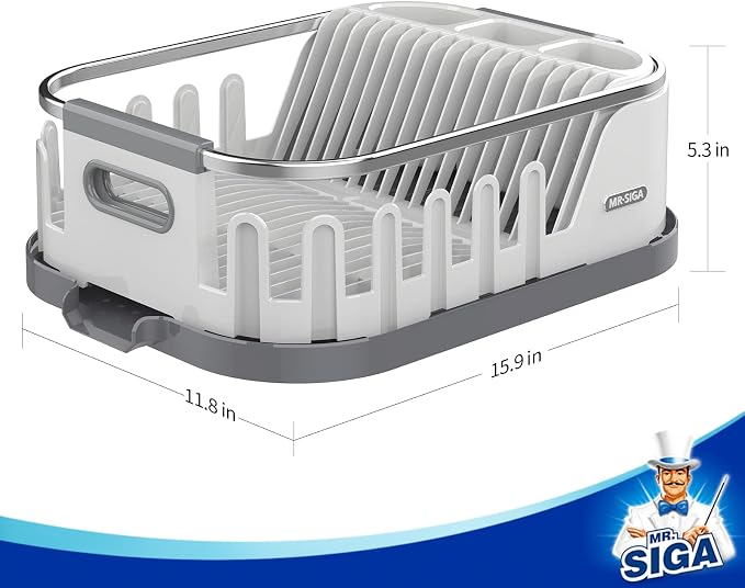 MR.SIGA Dish Drying Rack for Kitchen Counter, Compact Plastic Dish Drainer | Kitchen drying rack for dishes, cups, knives, spoons and forks, removable drainboard - Image 7