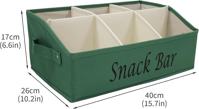 Snack Organizer for Countertop, Fabric Snack Bar Station with Handles, 6 Compartment Container, Kitchen Pantry Storage and Organizer, Green - Image 7