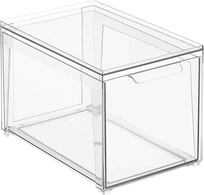 mDesign Plastic Stackable Bathroom Storage with Pull Out Bin Organizer Drawer for Cabinet, Vanity, Shelf, Cupboard, Cabinet, or Closet Organization - Lumiere Collection - Clear - Image 8