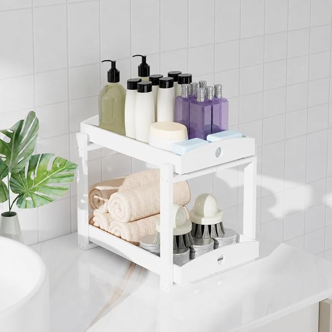 Bamboo Under Sink Organizer 2 Tier Pull Out Cabinet Storage Drawer - Image 8
