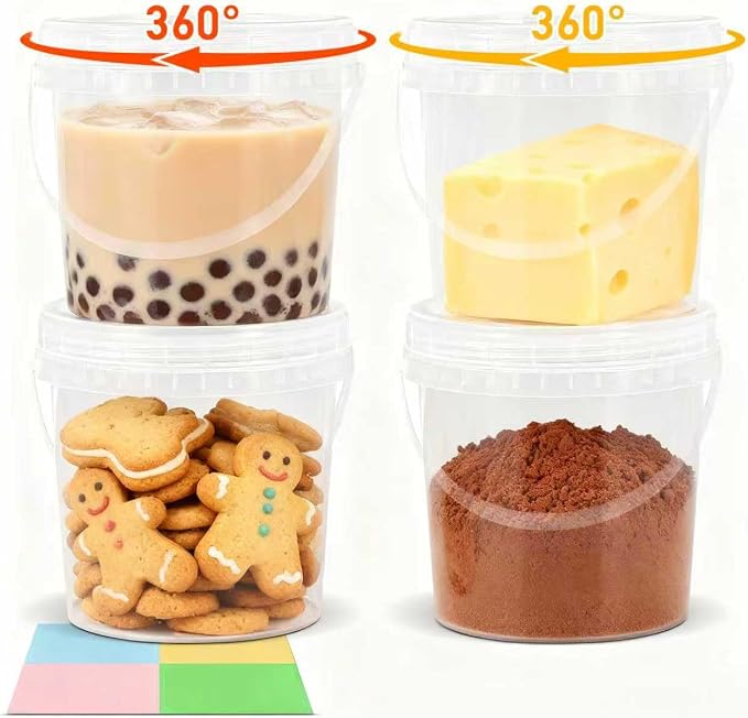 4Pack 34oz Clear Bucket with Lids - Plastic Food Storage Containers, Airtight Screw-On Lids - Freezer Safe Ice Cream Bucekts, Food Grade Reusable Containers for Kitchen - Image 8