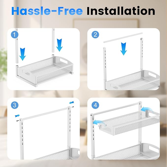 Petiza Metal Under Sink Organizer, Pull Out Cabinet Organizer Rack with Silk-Smooth Bottom Drawer, 5-Level Adjustable, Multi-Purpose Storage Shelf for Bathroom, Kitchen, Vanity, Pantry (2-Pack) - Image 9