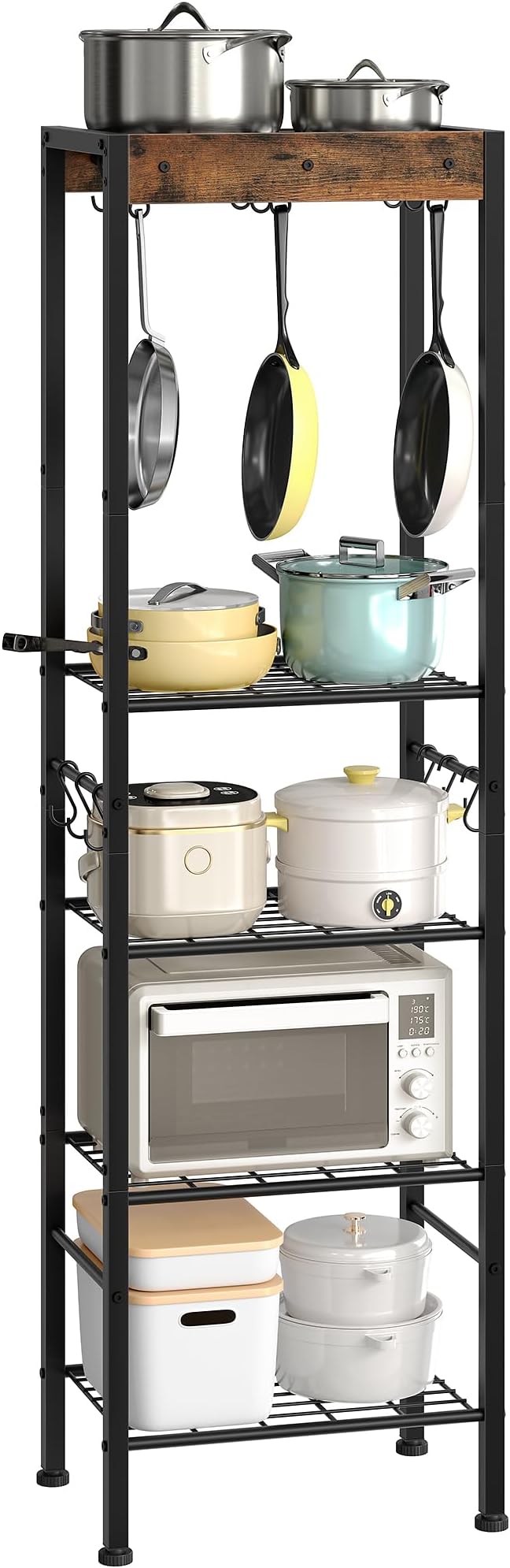 5-Tier Pot Rack, Floorstanding Pots and Pans Organizer, Kitchen Bakers Rack, Kitchen Island Table, Pots and Pans Organizer, Storage Stand, for Living Room, Rustic Brown and Black TPR16BF - Image 9