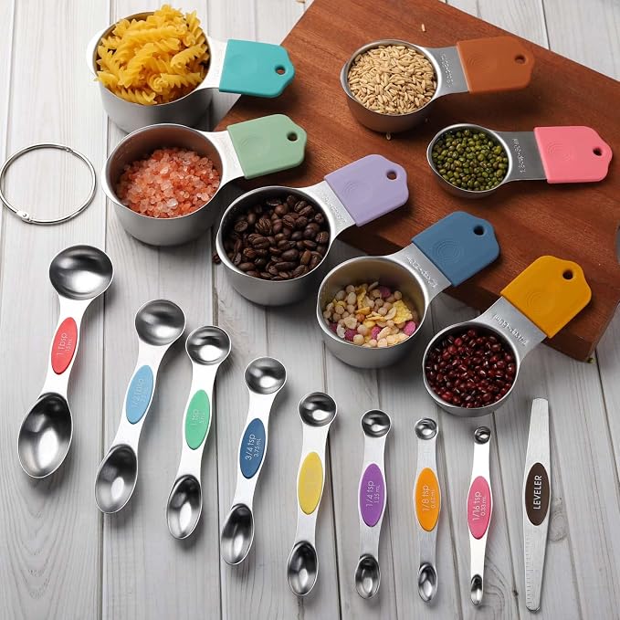 Magnetic Measuring Cups and Spoons Set Stainless Steel Measuring Cup&Spoon | 7 Heavy Duty Measuring Cup 8 Double Sided Magneti Measuring Spoons with 1 Leveler for Dry and Liquid Ingredients (Color) - Image 8
