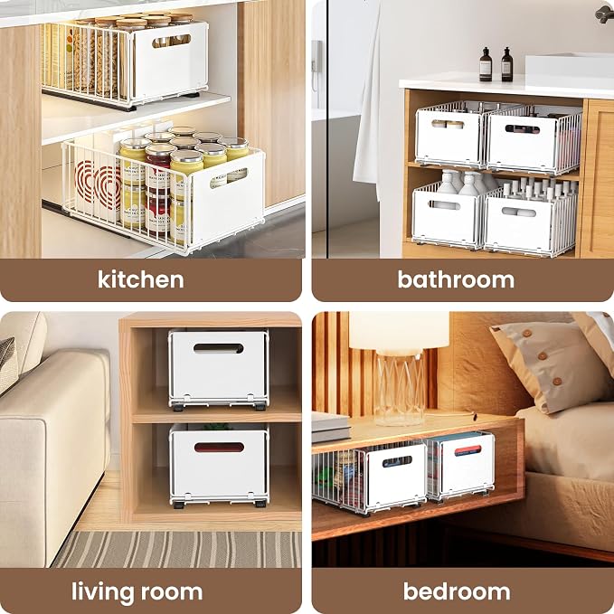 2 Pack Pull Out Cabinet Organizer, Heavy Duty Slide Out Drawer with No Drill Adhesive or Screw Mount, Carbon Steel Roll Out Shelf for Kitchen Cabinet, Pantry & Bathroom Storage - Image 7