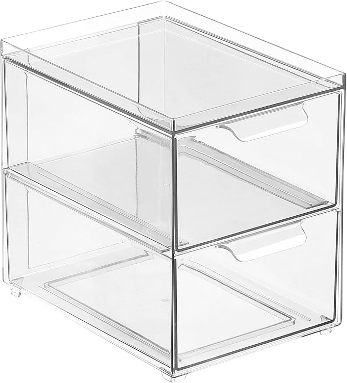 mDesign Stackable Storage Containers Box with 2 Pull-Out Drawers - Stacking Plastic Drawer Bins for Master or Guest Bathroom, Linen Closet, Vanity, or Makeup Table - Lumiere Collection -Clear - Image 8