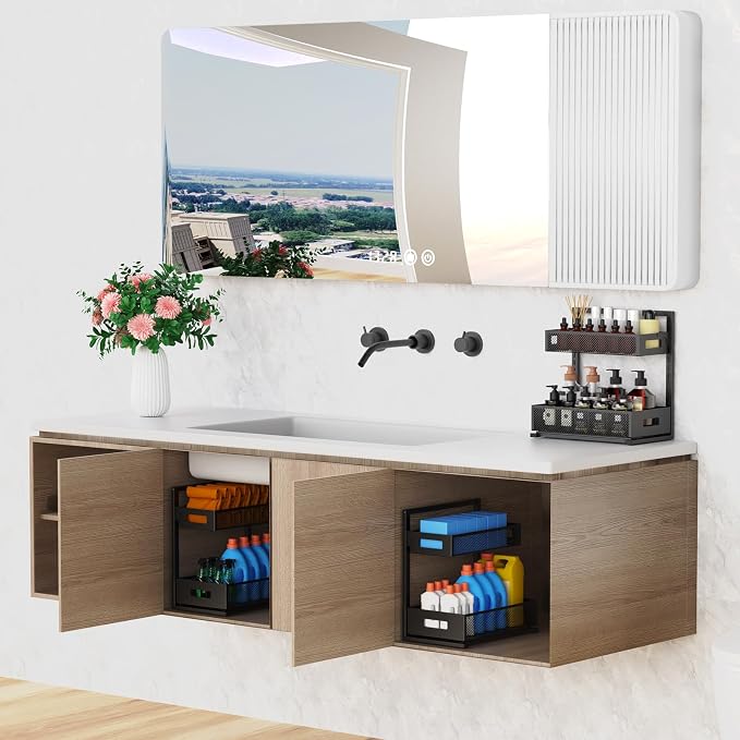 Petiza Under Sink Organizer Pull Out Cabinet Organizer Adjustable Height 2 Tier with Sliding Drawers Kitchen Bathroom Organizer and Storage(1pc) - Image 7