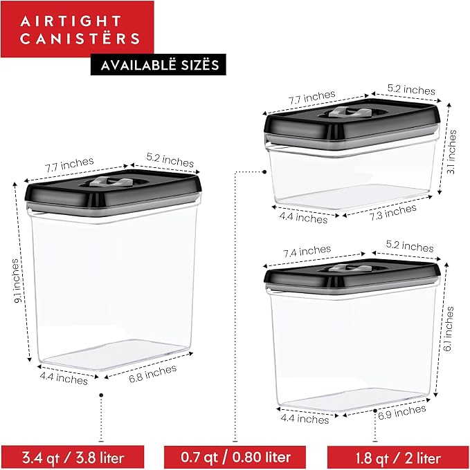 DWËLLZA KITCHEN Large Airtight Food Storage Containers - Clear Plastic Bulk Food Pantry & Kitchen Storage Containers for Flour, Sugar and Baking Supplies 4 Pcs. BPA-Free, Keeps Fresh & Dry (Black) - Image 9