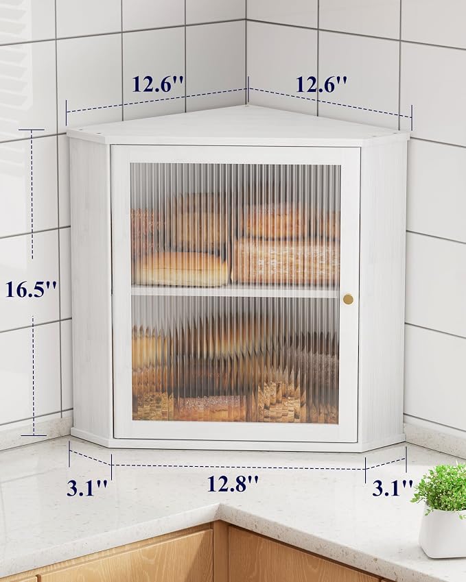 Kitsure Wooden Corner Bread Box for Kitchen Countertop, Large, White | 2-Tier Bread Container with Magnetic Acrylic Door, Kitchen Counter Organizer for Snacks, Loaves,, Homemade Bread Storage - Image 3