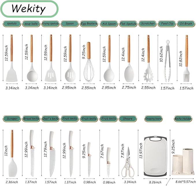 Kitchen Utensils Set,Caliamary 19 PCS Cooking Utensils Set with 360° Rotating Holder,Non-Stick Heat Resistan Kitchen Tools and Gadgets with Anti-slip Handle,Silicone One-Piece Molding (White) - Image 7