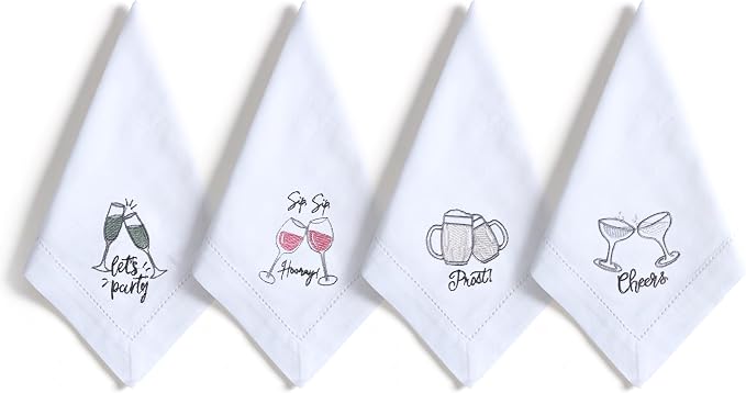 Bedding Craft Cotton Cloth Dinner Napkins Set of 12 – 18x18 Embroidered Motif with Decorative Hemstitch – Machine Washable Fabric Napkins for Weddings, Baby Showers, Christmas & Parties - Image 8