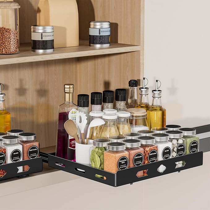 BOIVSHI 1 Tier Pull Out Spice Rack for Cabinet, 12.6" Wx10.5 Dx2.8 H | Metal Heavy Duty Spice Rack Easy to Assembly, Spice Organizer to Save Cabinet Space, Metal Noise-Free Sliding Seasoning Rack - Image 9