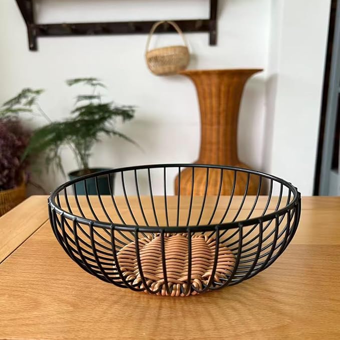Set of 3 Stackable Metal Mesh Fruit Basket Bowl, Round Rust-Proof Breathable Wire Storage Organizer, Non-Slip Decorative Produce Holder for Kitchen Countertop, Store Fruits Veggies Snacks, Black - Image 6