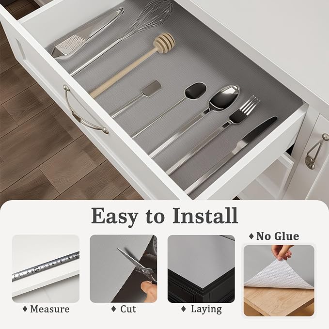 Shelf Liner for Kitchen Cabinets and Drawers, 18" x 240" Light Gray | Non-Adhesive Design, Waterproof & Non-Slip Protection, Easy Cut to Fit, Washable and Reusable, Pantry Storage - Image 9