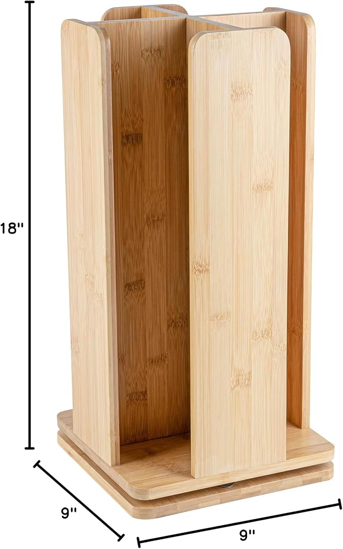 Restaurantware Restpresso 9 x 18 Inch Coffee Cup and Lid Organizer 1 Revolving Cup and Lid Holder - 4 Section Countertop Natural Bamboo Cup and Lid Dispenser For Restaurants Homes or Offices - Image 20