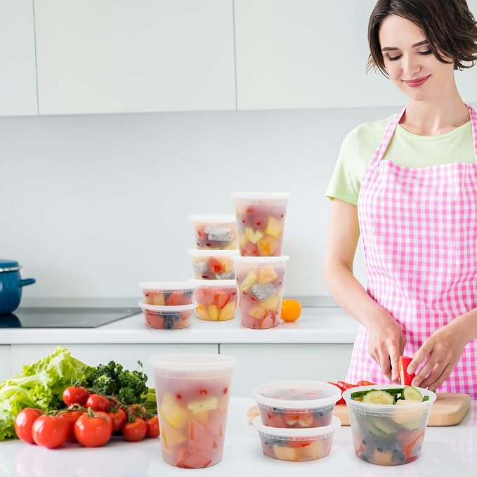 WGCC Meal Prep Containers 50Pack 32oz and Deli Containers with Lids 48 Sets-8oz, 16oz, 32oz, Leakproof, BPA Free/Microwave/Freezer/Dishwasher Safe - Image 9