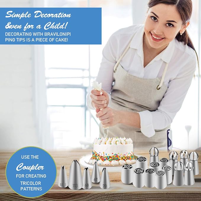 NANASO 20 PCS Stainless Steel Russian Piping Nozzles Set, Silver, Icing-tips for Cakes Cookies Decoration - Image 7