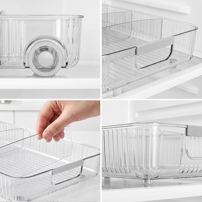 Fridge Organizer Bins with Wheels, Pull Out Fridge Organizer, Adjustable Dividers and Easy Pull Handles, Clear Plastic, 2-Pack, Suitable for Kitchen, Pantry and Cabinet Deep Shelves - Image 8
