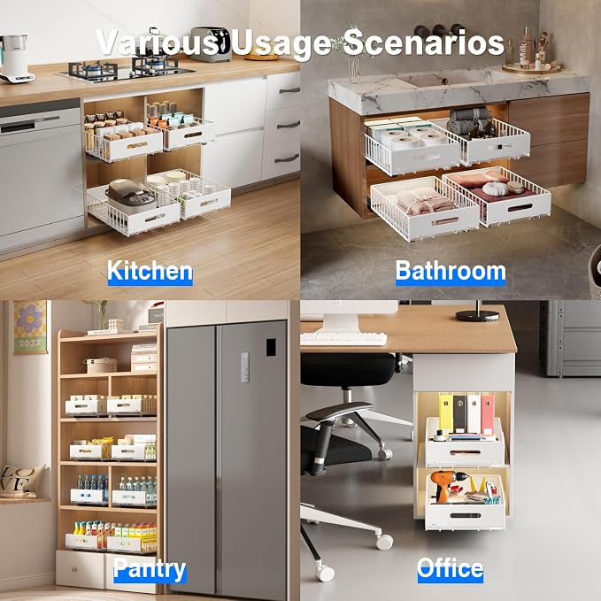 MUSTORN 2 Pack Pull Out Cabinet Organizer, Slide Out Cabinet Drawers Peel and Stick Pull Out Drawers Heavy Duty Pull Out Shelf for Kitchen, Cupboard, Pantry, Bathroom (16.5" D*11.8" W*3.94" H-White) - Image 7