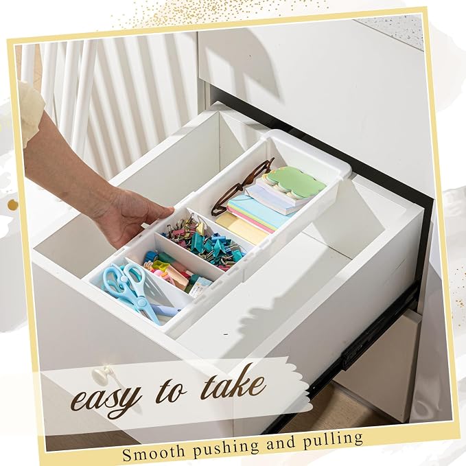 1 Pcs Expandable Drawer Organizer Bins Adjustable Deep Drawer Hanging Organizer Tray Expandable 11.4 to 18.1 Inches Plastic Dividers Storage for Office Bathroom Bedroom Kitchen Desk, White - Image 7