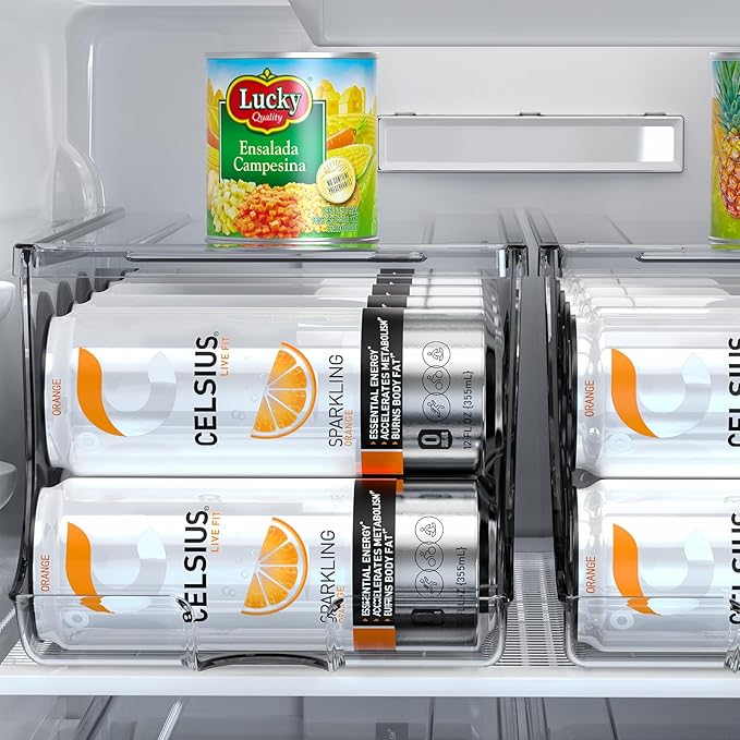 SCAVATA Skinny Can Organizer for Refrigerator, Stackable Tall Skinny Soda Pop Can Holder Dispenser with Lid for Fridge Pantry Rack Freezer, Clear Plastic Storage Bins-Holds 12 Slim Cans (See-through) - Image 7