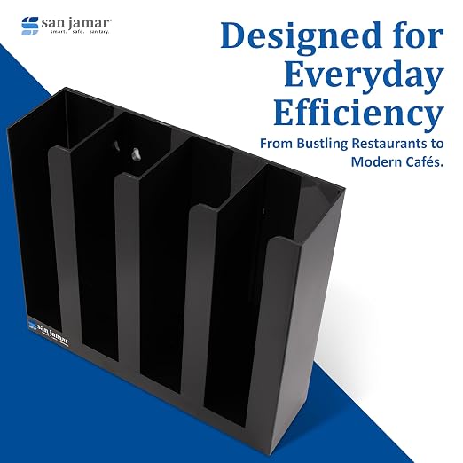 San Jamar Portion Cup and Lid Organizer Fits 2" Cups and Lids with Removable Dividers for Kitchen, Restaurant, and Fast Food, Plastic, 10 x 11.5 x 3.25 Inches, Black - Image 7