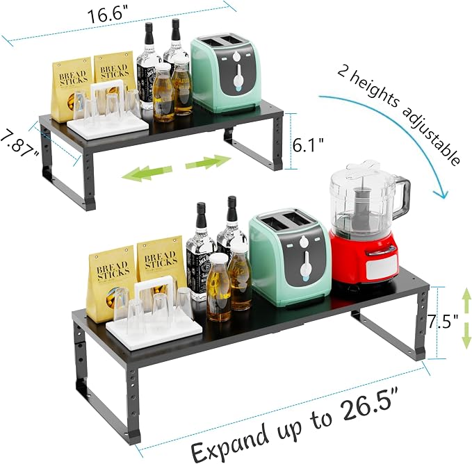 Jojocross Expandable Stackable Spice Rack Organizer for Kitchen Cabinet,Adjustable Counter Shelf, countertop, Pantry,Cupboard,Bathroom,Bedroom(3Packs/Black/Medium) - Image 6