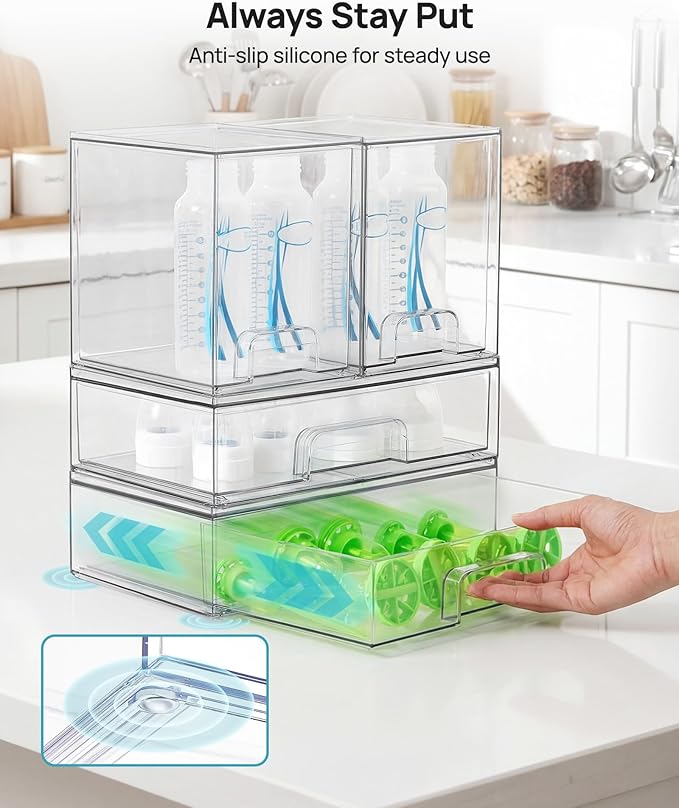 Vtopmart 8 Pack Stackable Storage Drawers Set, Clear Plastic Organizer Bins for Baby Bottle, Beauty Supplies Storage, Ideal for Kichen Countertop, Vanity, Bathroom, Cabinet, Pantry Organization - Image 7