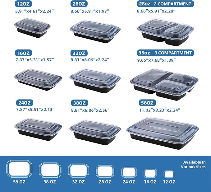 38oz Meal Prep Containers, 150 Sets Disposable Food Storage Boxes with Lids | BPA-free Plastic, Microwave, Dishwasher And Freezer Safe, Ideal For Restaurant Takeout And Household Leftover Food Storage - Image 8
