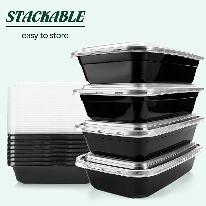 Glotoch Express Meal Prep Containers with Lids 32oz 100 Pack (200 Piece) | Reusable Sturdy Food Containers Leakproof Airtight Microwave Freezer Safe Plastic Bento Lunch Boxes for To Go Takeout - Image 11