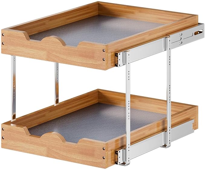 OCG 2 Tier Pull Out Cabinet Organizer (17"W x 21"D), Double Tier Slide out Wood Drawer Shelf, Pull Out Shelves for Base Cabinet Organization in Kitchen, Pantry, Bathroom - Image 7