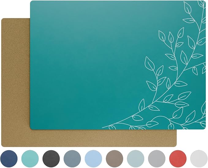 Royalty Art Boho Placemats, Set of 4, Deep Sea Green, Cork Backed | Wipeable heat resistant surface, kitchen and dining table protection, floral farmhouse pattern - Image 9