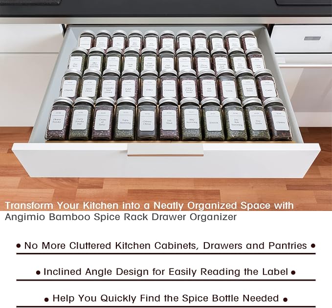 Bamboo Spice Rack Drawer Organizer - 8 Pieces Set- 10" Wide Per Piece - Combine Pieces Into 20" Wide Rack (10" or 20") - Image 7