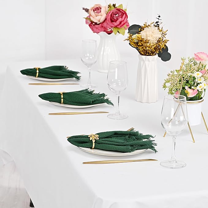 50 Pack Dark Green Cloth Napkins, 16 x 16 Inch Cotton with Fringe Settings | Handmade washable reusable cotton dinner napkins in bulk for weddings, parties, rustic boho table settings - Image 8
