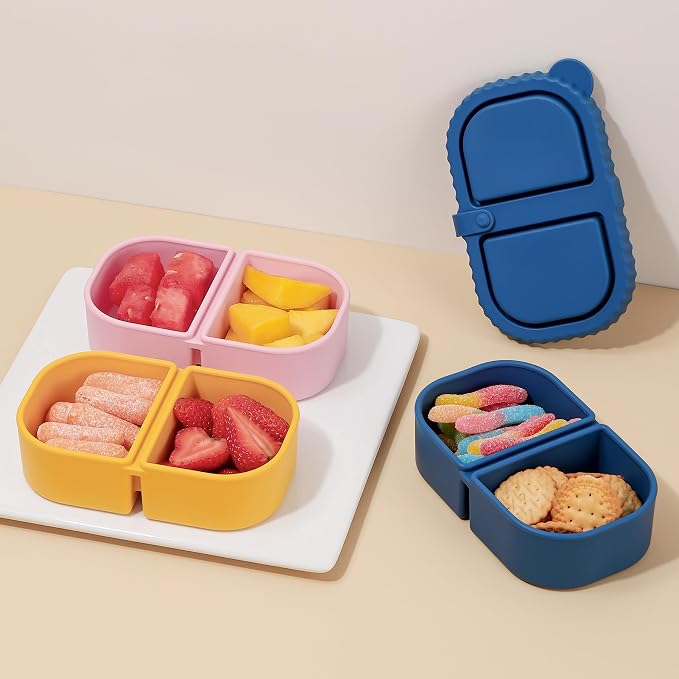 3 Pack Silicone Reusable Snack Containers with Lids - 8 oz Double Compartment Snackle Box for Kids & Adults, BPA-Free & Leakproof, Small for Dressing, Snacks, School, Office, Picnic - Image 7